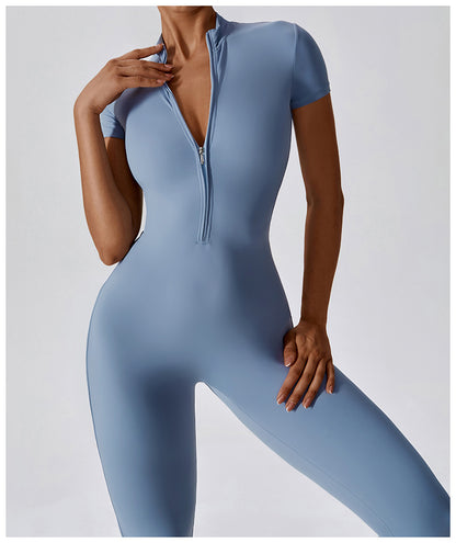 Women's Yoga Jumpsuit - One-Piece Zipper Bodysuit