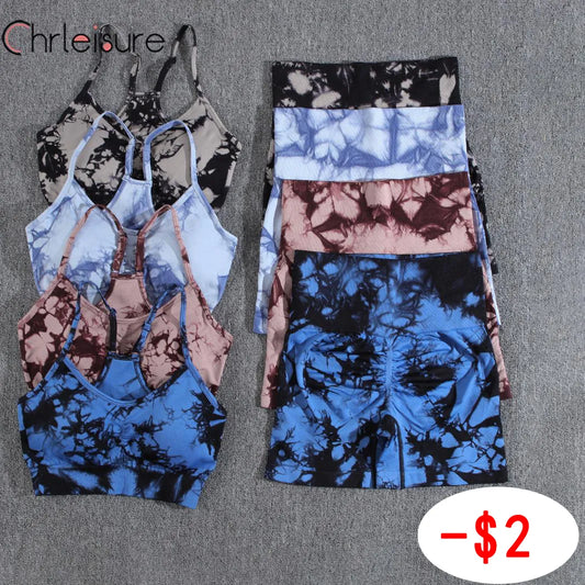 CHRLEISURE Tie Dye Seamless Yoga Shorts Set