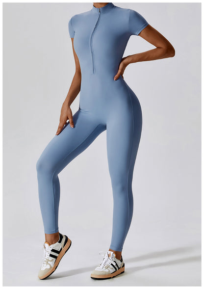 Women's Yoga Jumpsuit - One-Piece Zipper Bodysuit